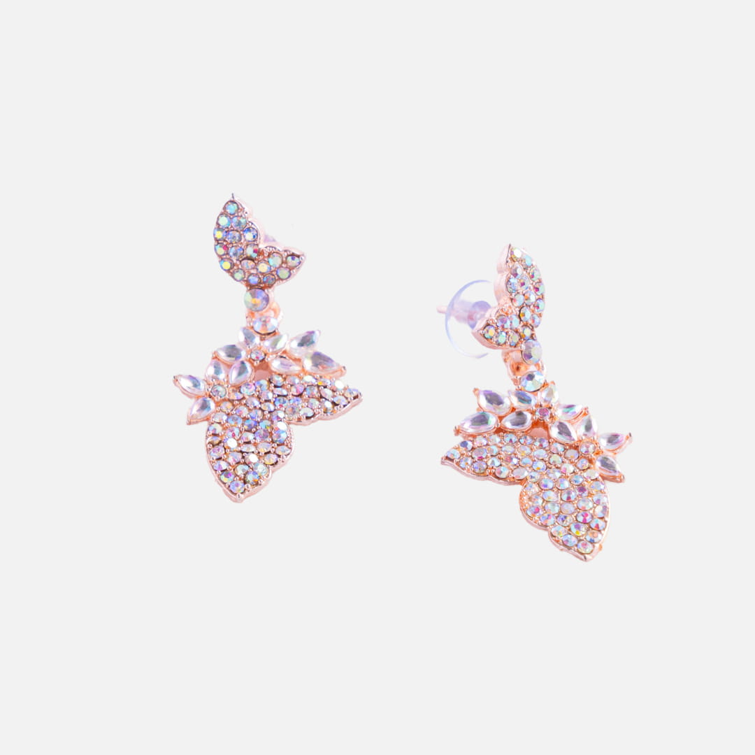 Rose Gold Floral Leaf Crystal Drop Earrings