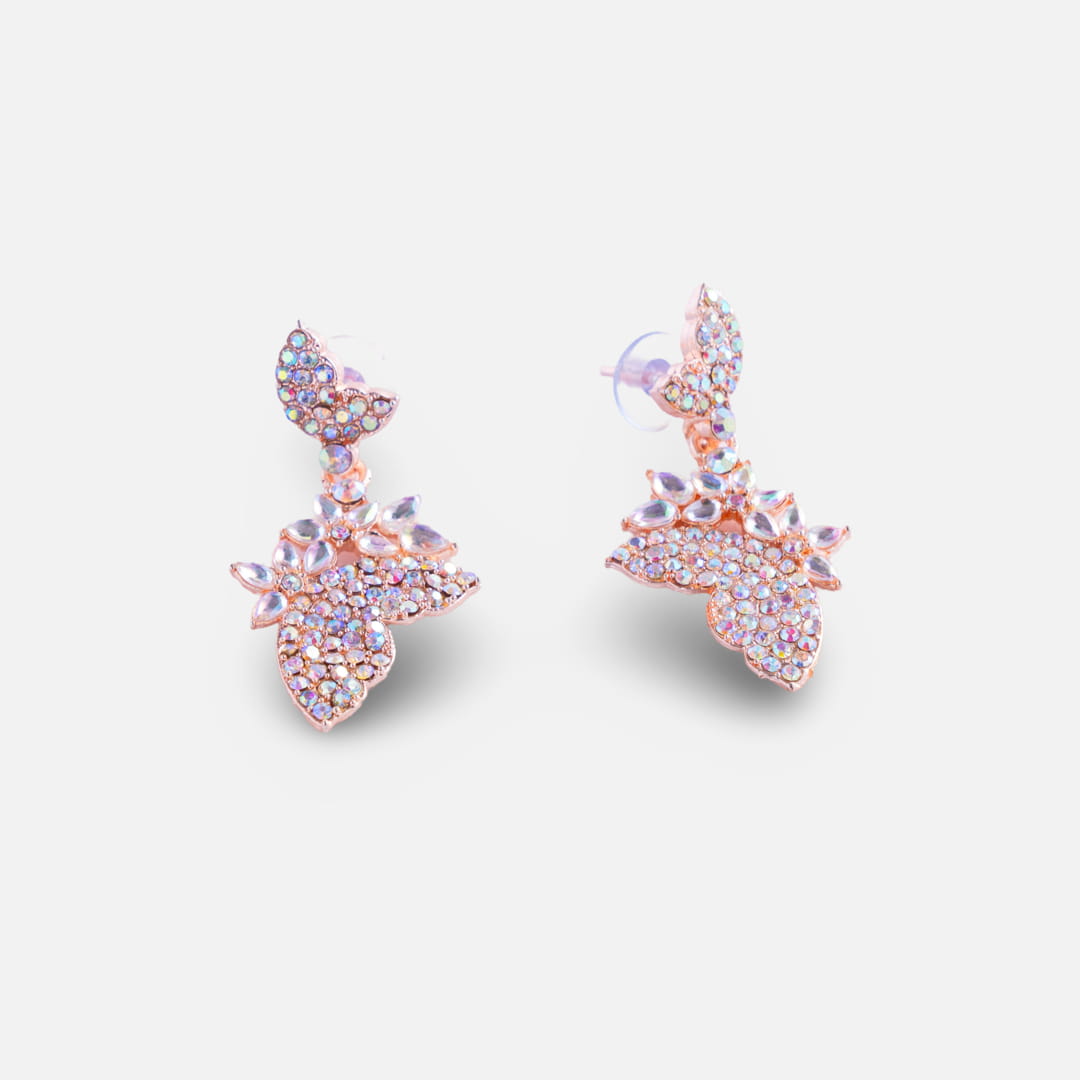 Rose Gold Floral Leaf Crystal Drop Earrings