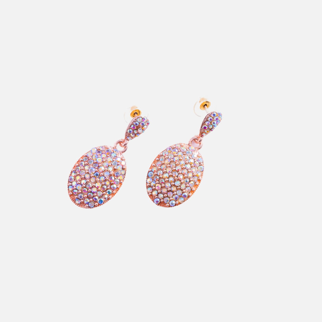 Rose Gold Oval Crystal Drop Earrings