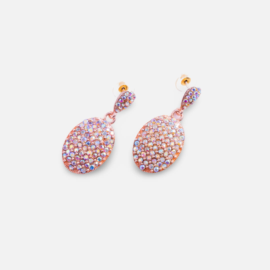 Rose Gold Oval Crystal Drop Earrings