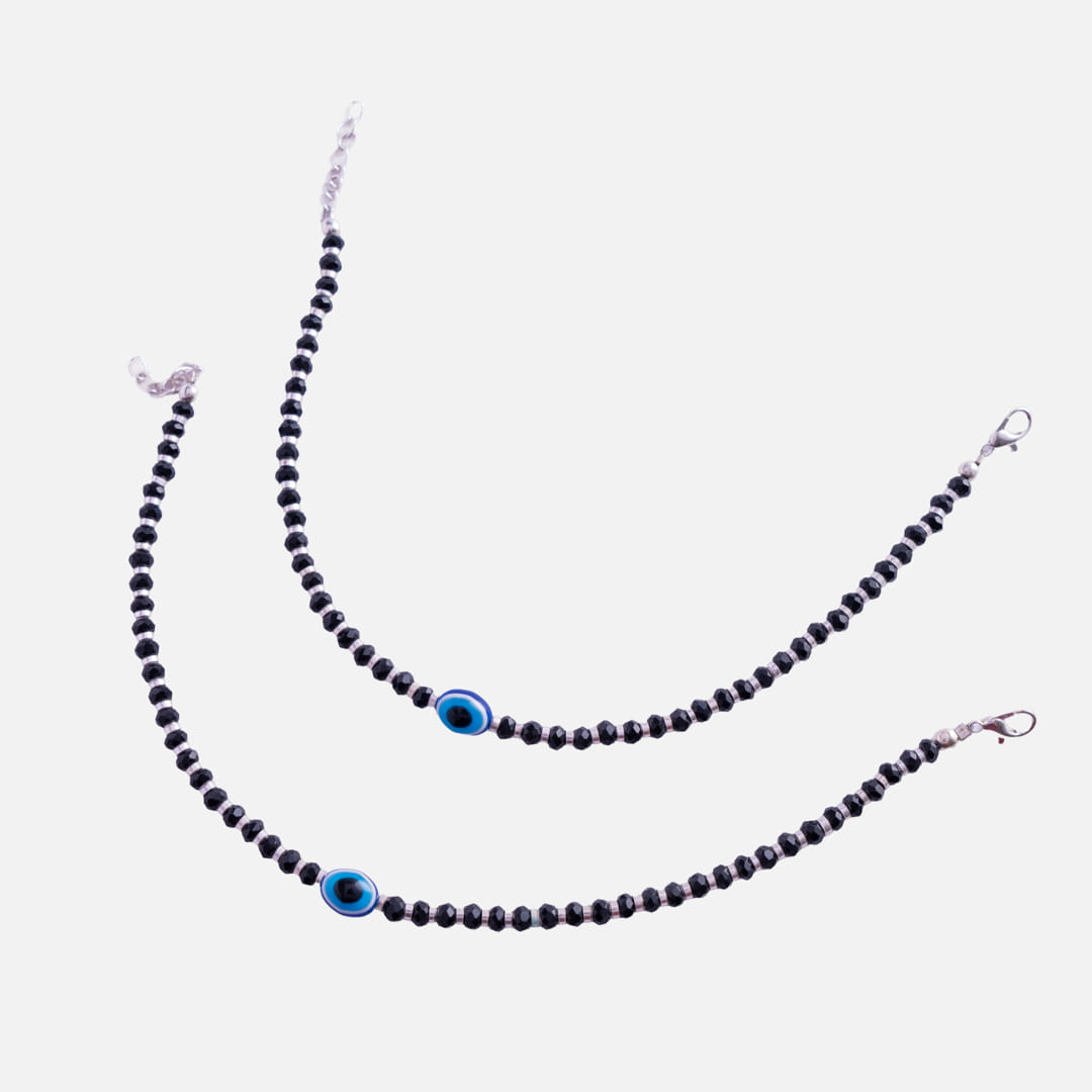Black Beaded Evil Eye Anklet Set