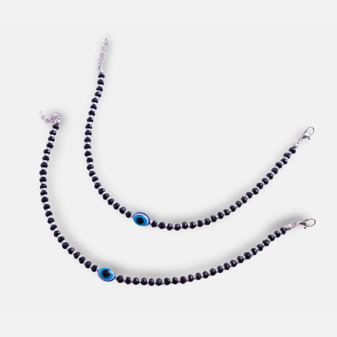 Black Beaded Evil Eye Anklet Set