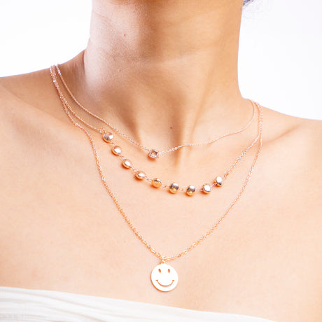 Rose Gold Triple Layered Smiley Necklace