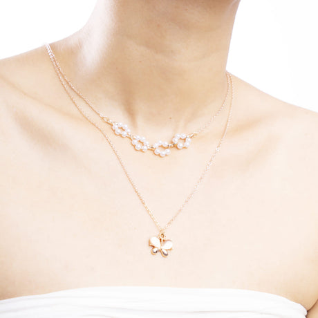 Rose Gold Floral Butterfly Layered Necklace