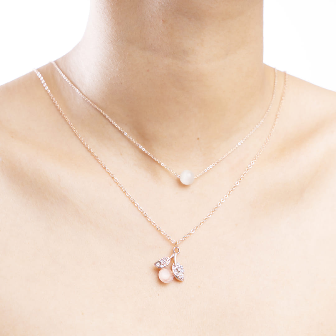 Rose Gold Layered Cherry Blossom Pendant Necklace