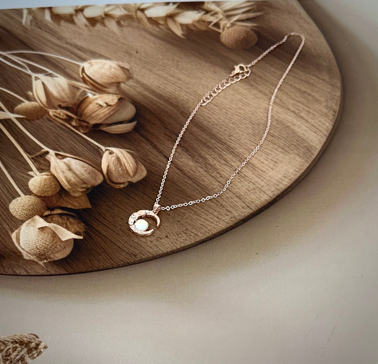 Crescent Moon Chain Pendant with Pearl Accent