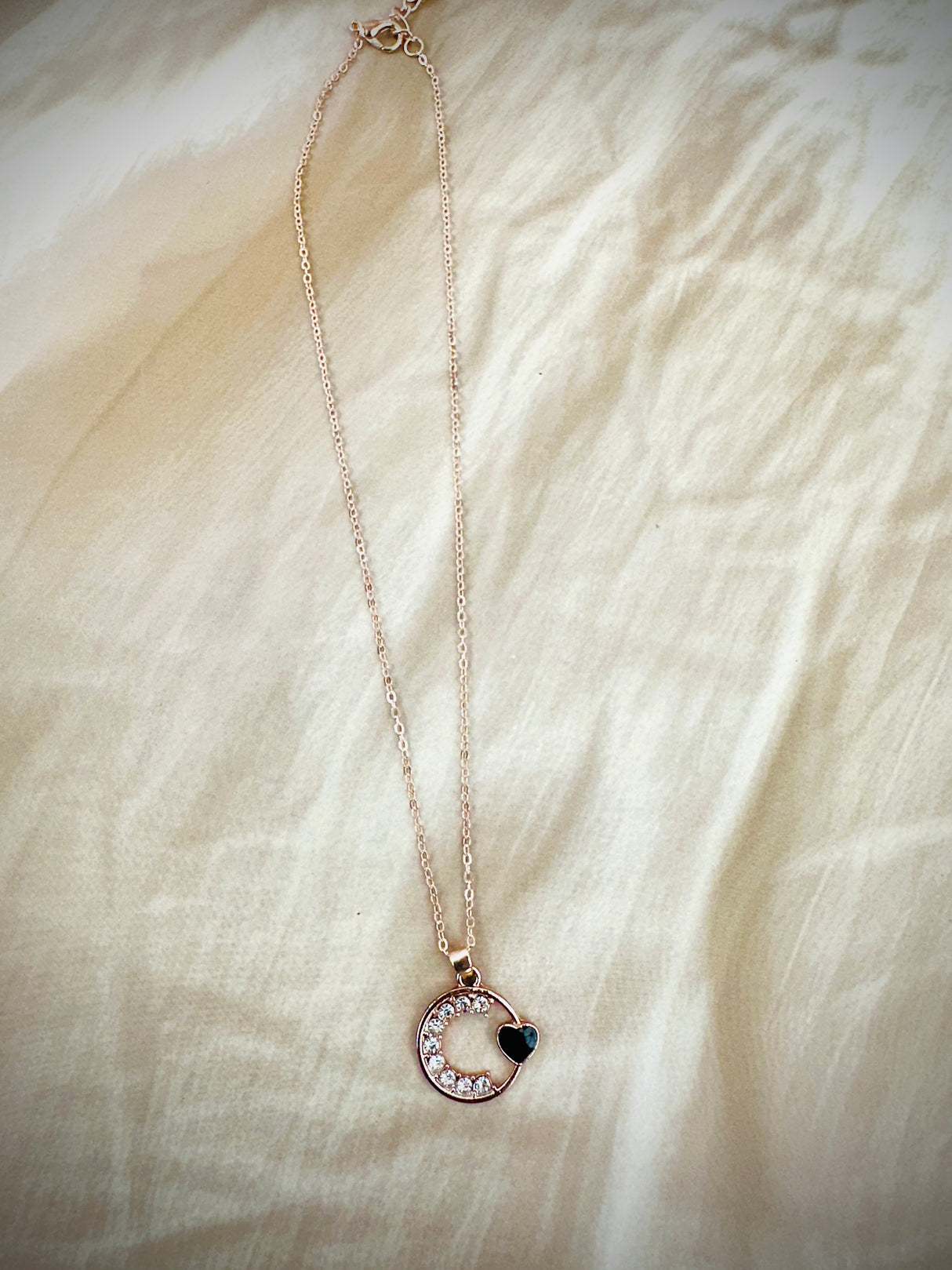 Crescent Moon and Heart Chain Pendant