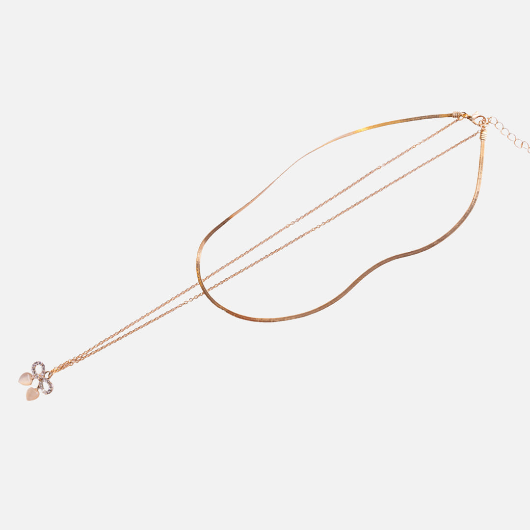 Rose Gold Butterfly Pendant Necklace with Dual Chains