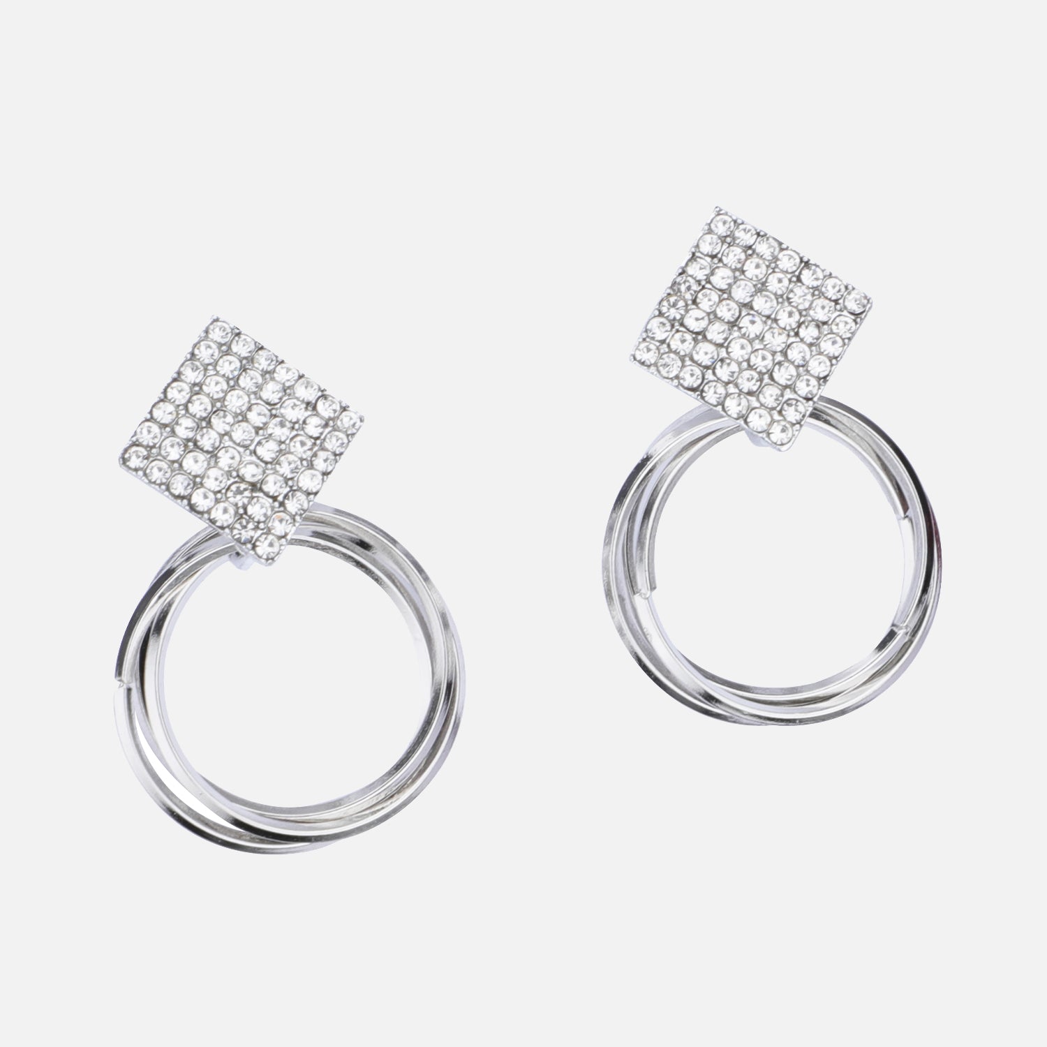Geometric Diamond-Studded Hoop Earrings