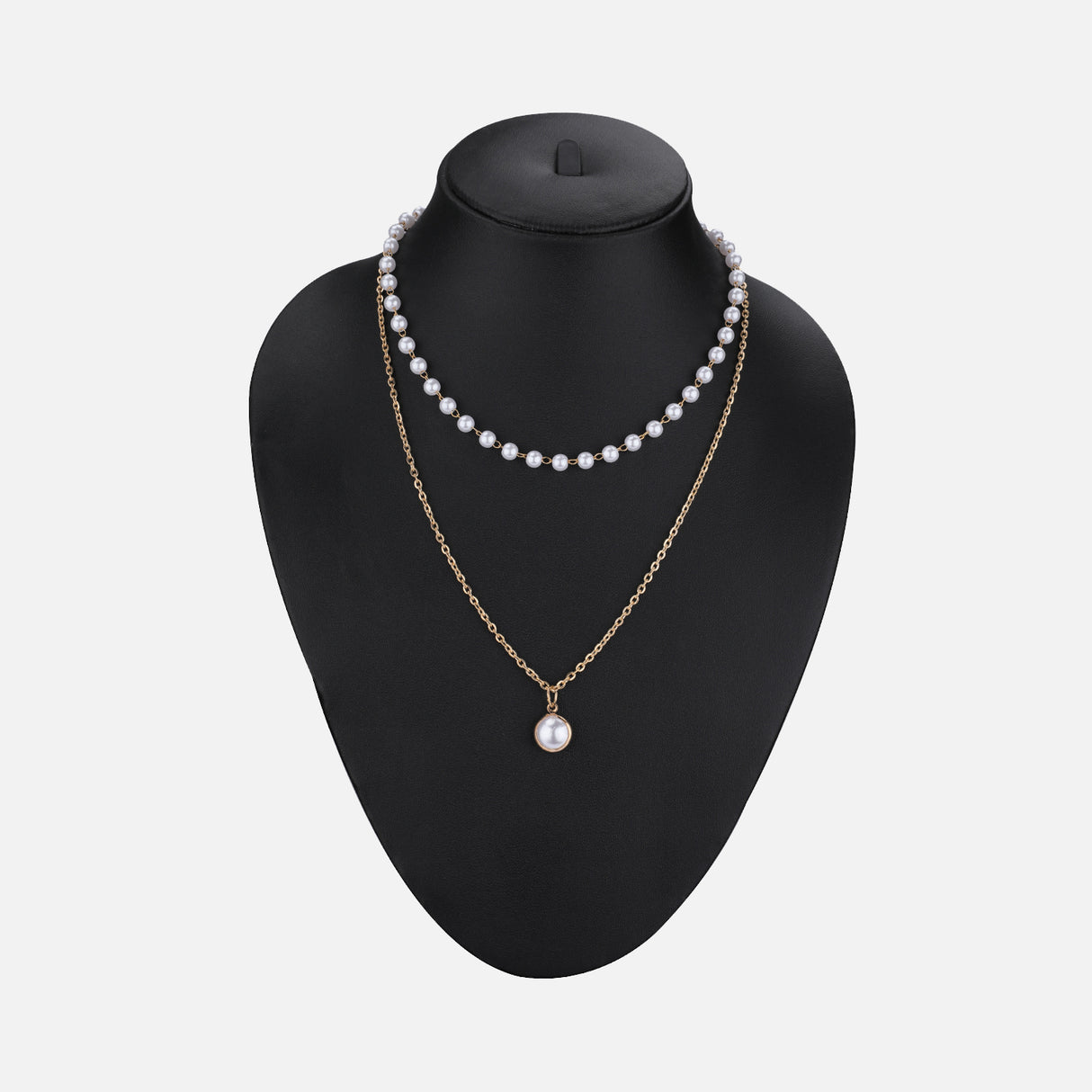 Layered Pearl and Gold Pendant Necklace