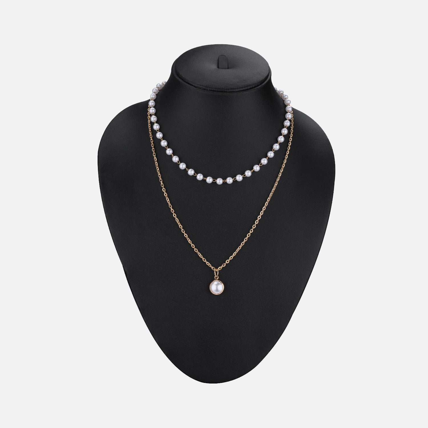 Layered Pearl and Gold Pendant Necklace