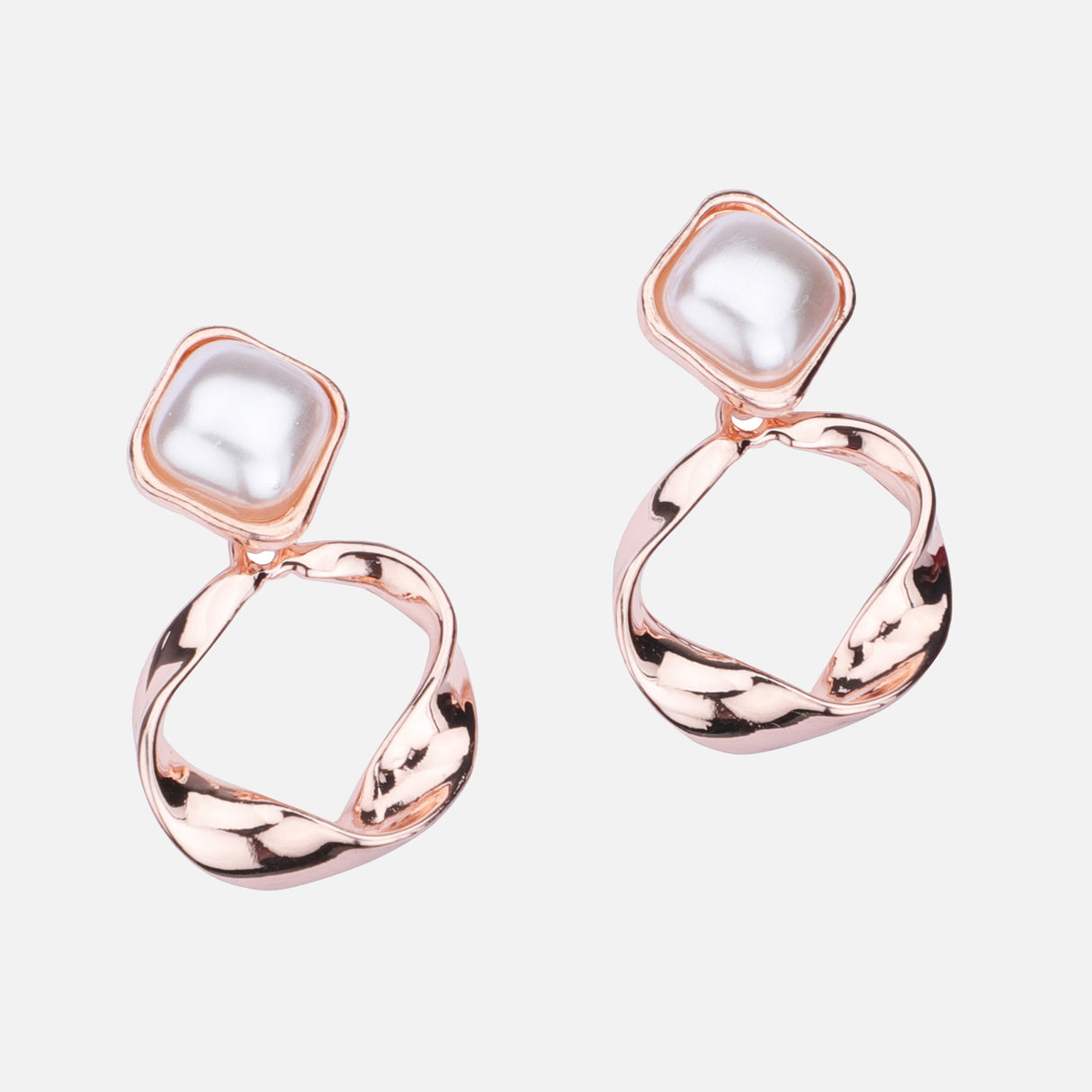 Pearl and Twisted Rose Gold Earrings