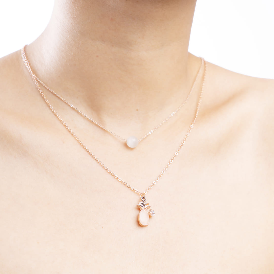Rose Gold Double Layer Pineapple Pendant Necklace
