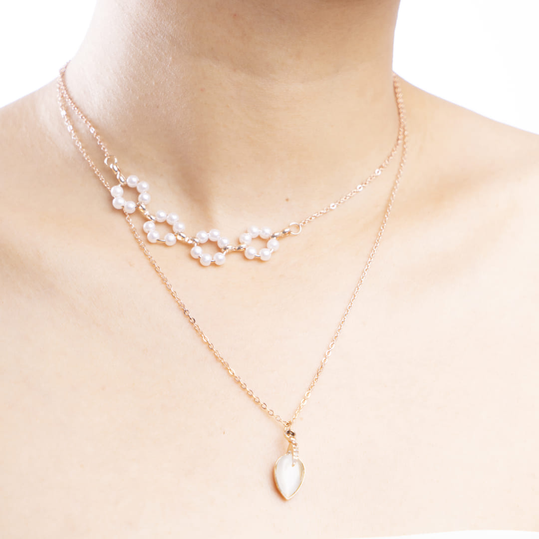 Rose Gold Double Layer Floral and Teardrop Necklace