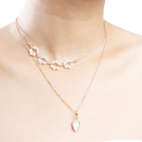 Rose Gold Double Layer Floral and Teardrop Necklace