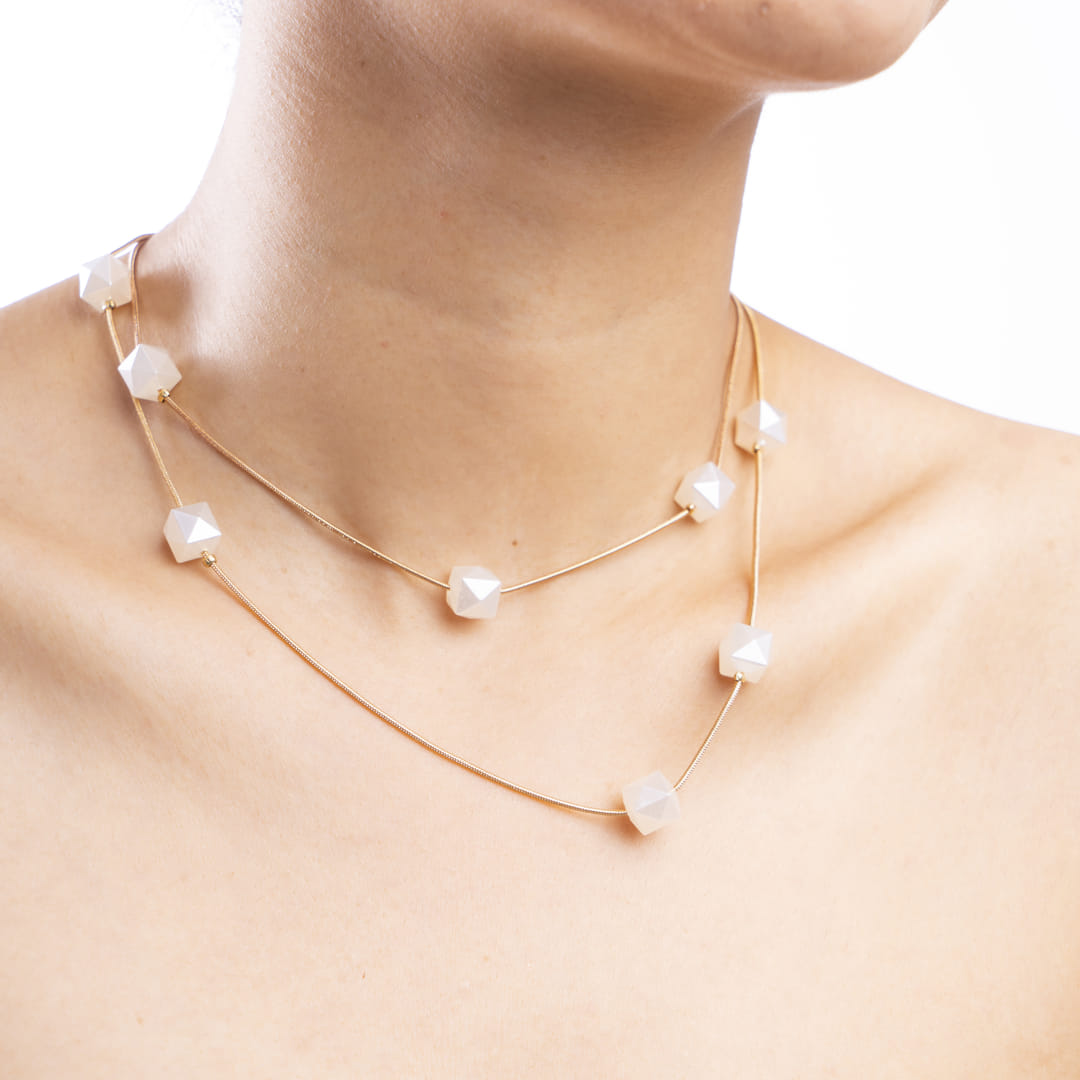 Gold Double-Layer Geometric Bead Necklace