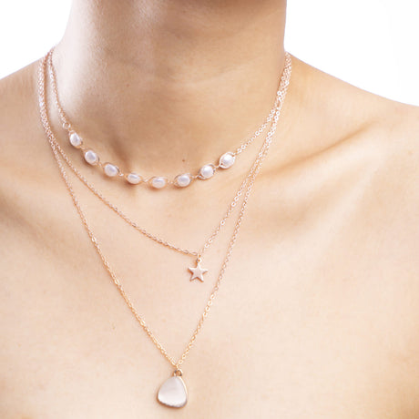 Pearl and Star Charm Layered Necklace
