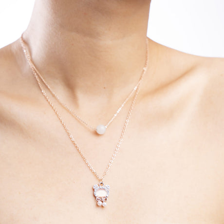 Rose Gold Double-Layered Bear Pendant Necklace