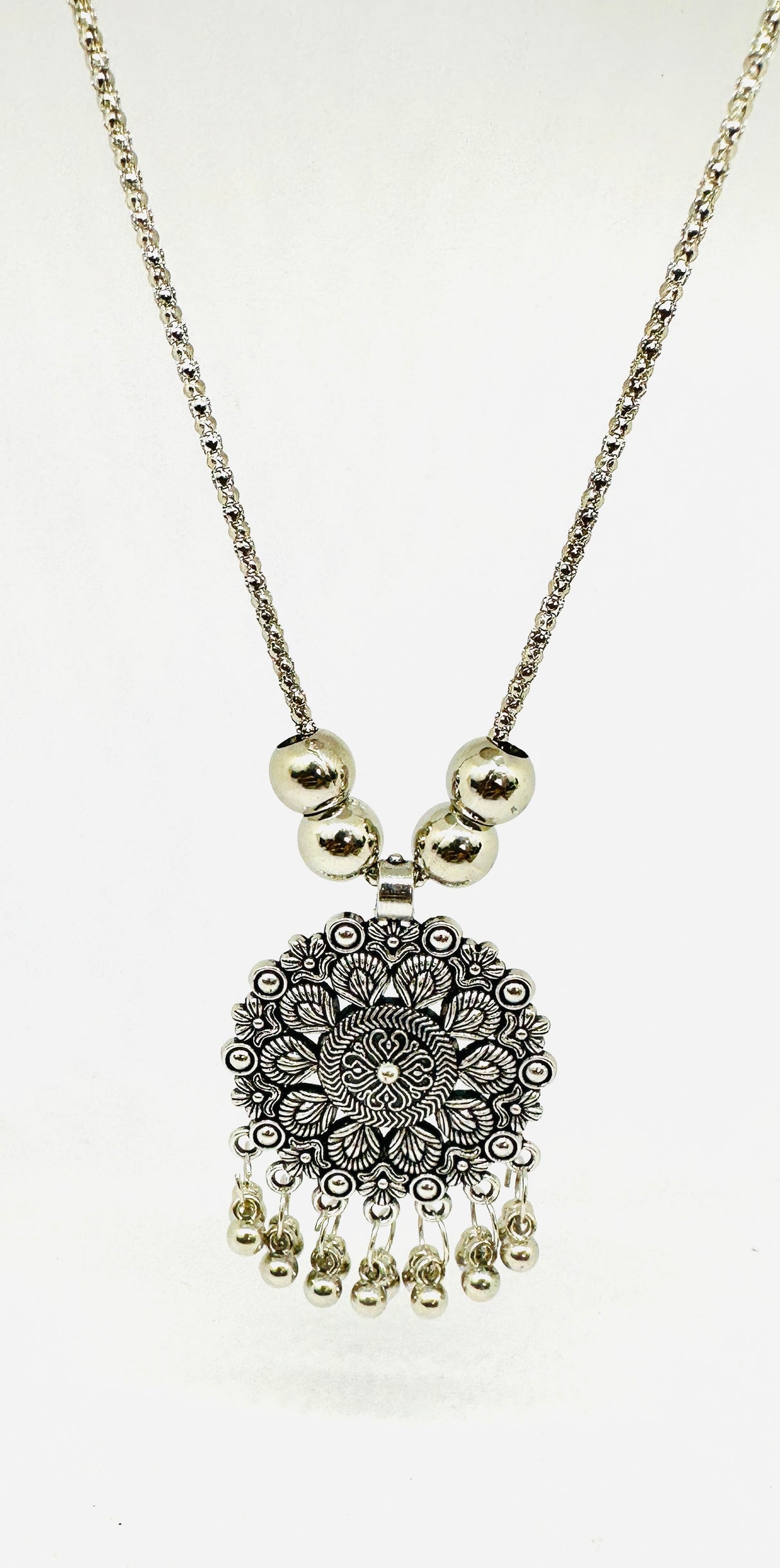 Intricate Oxidised Silver Pendant Necklace