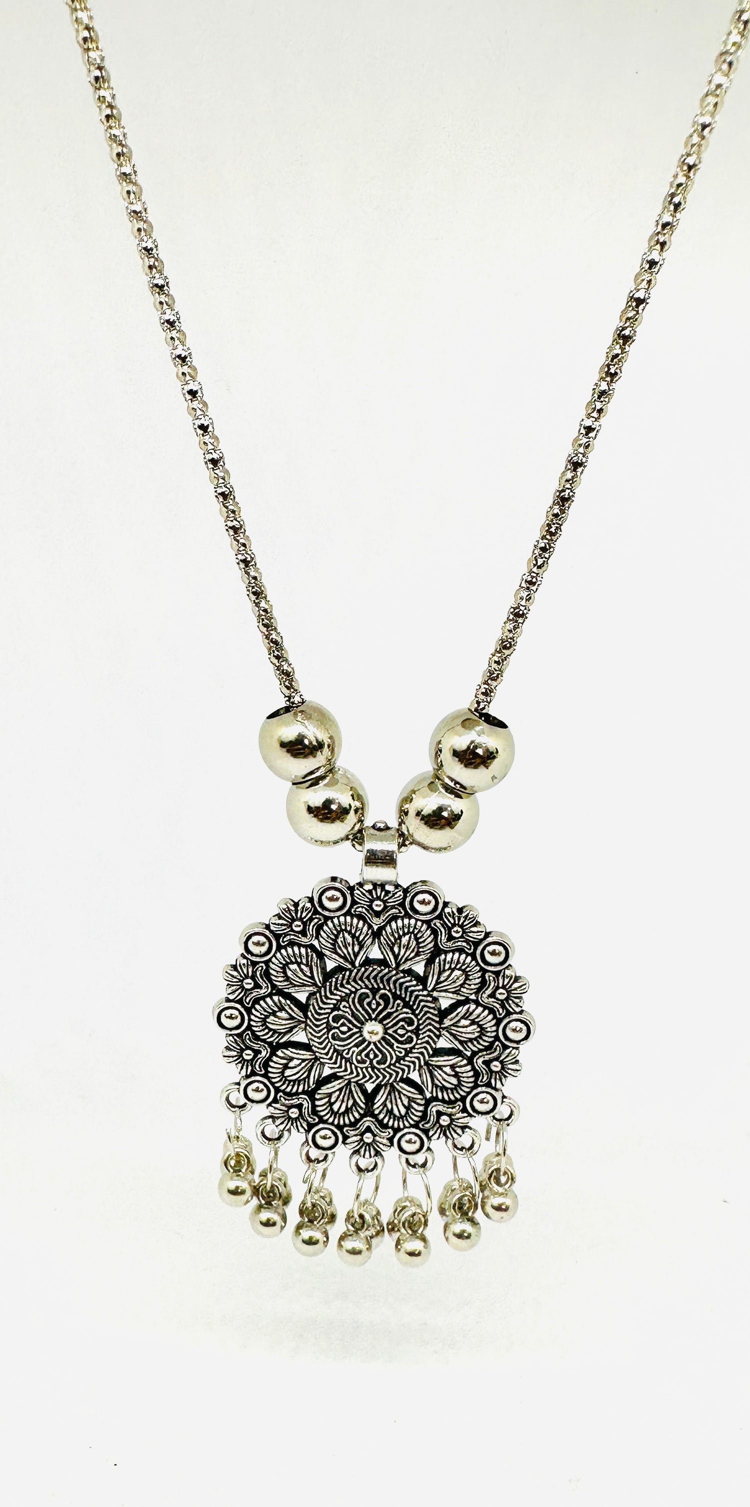 Intricate Oxidised Silver Pendant Necklace