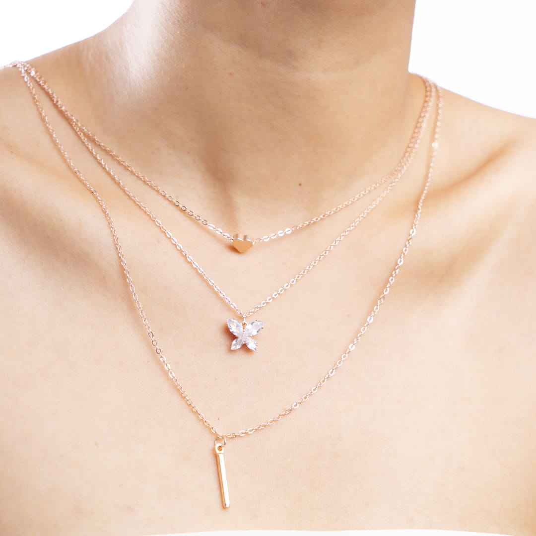 Rose Gold Layered Butterfly Necklace