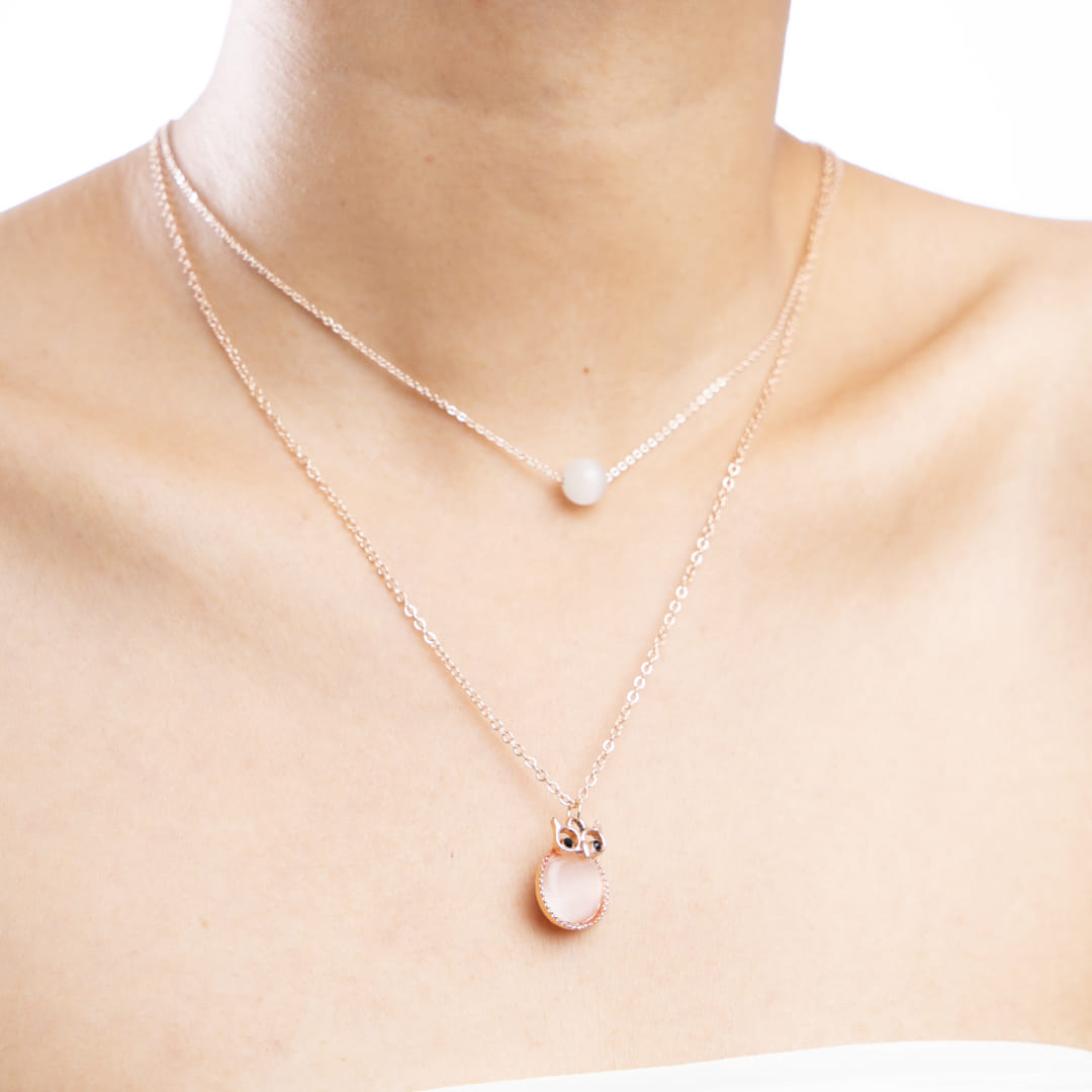 Rose Gold Double Layer Owl Necklace