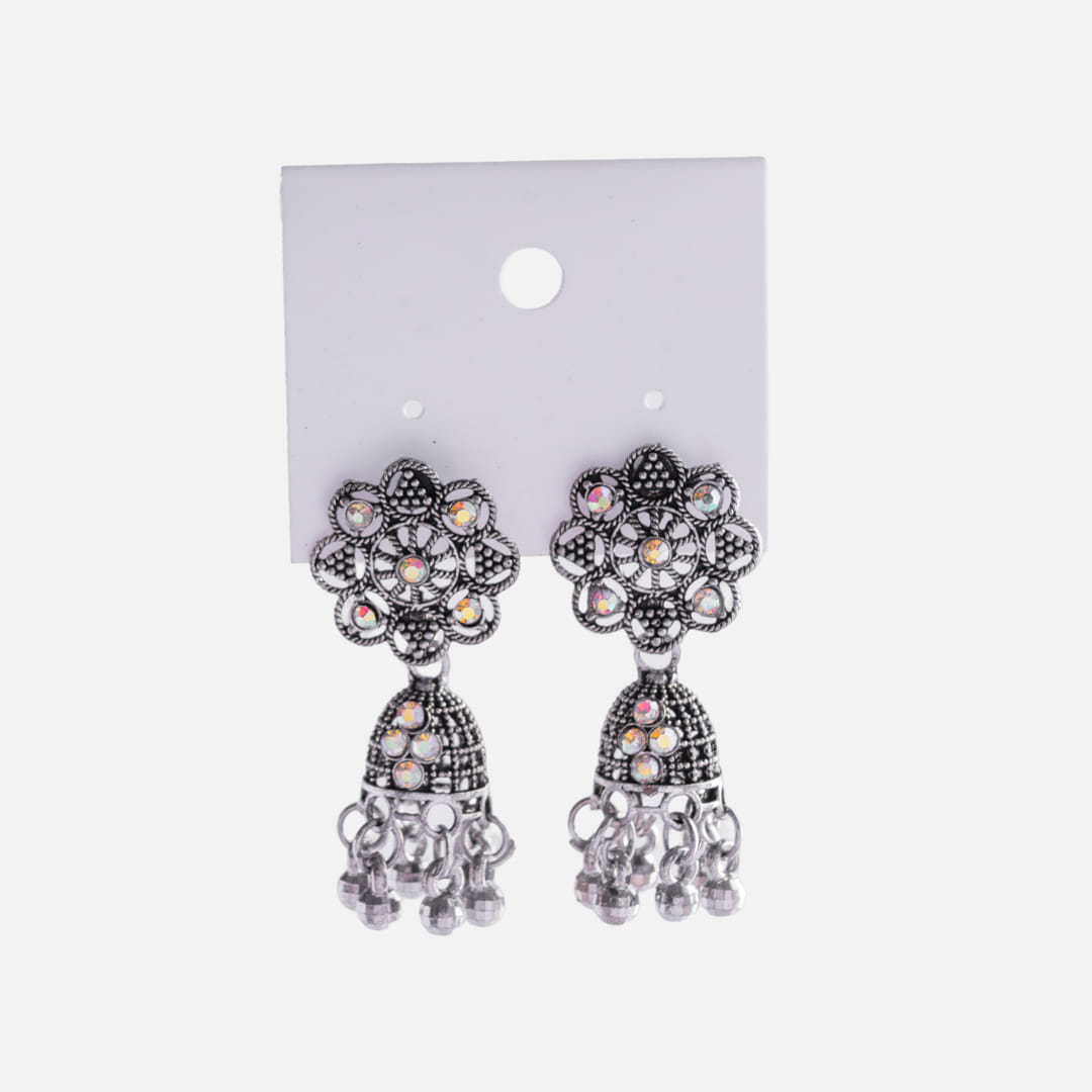 Floral Jhumka Earrings with Crystal Accents