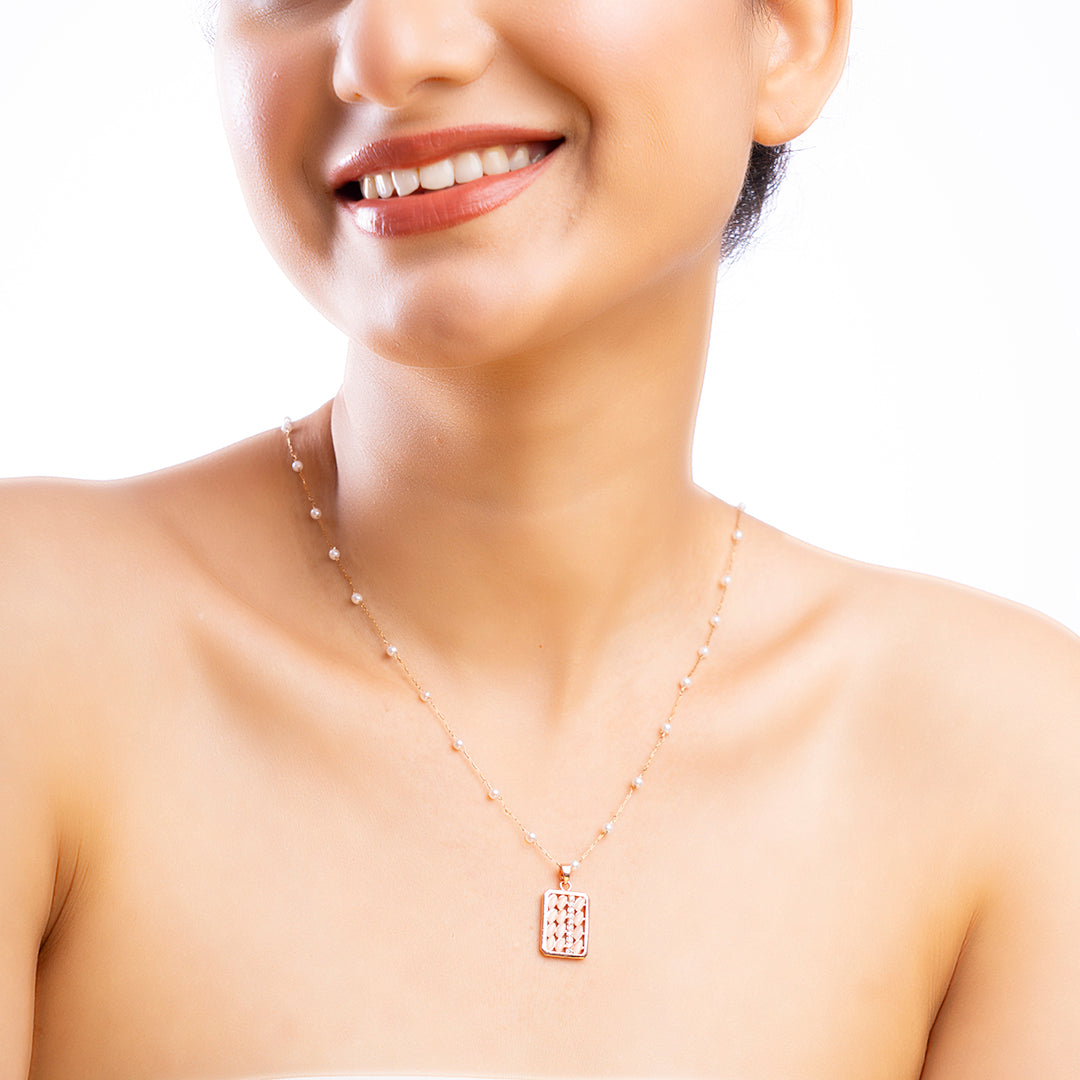 Rectangular Pendant Necklace with Textured Design