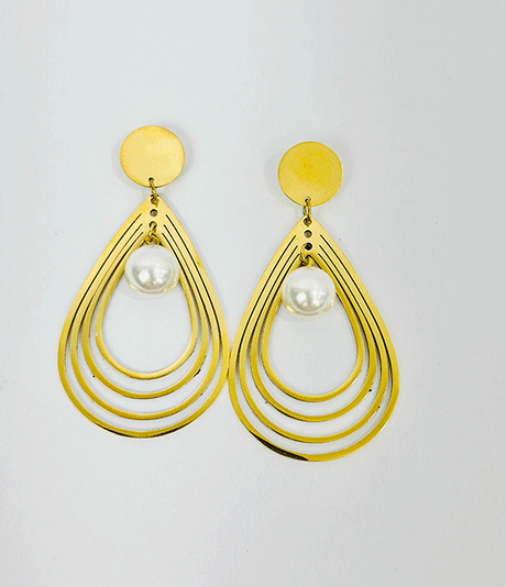 Modern Geometric Stainless Steel Earring Set – Gold-Tone Finish with Pearls and Minimalist Designs