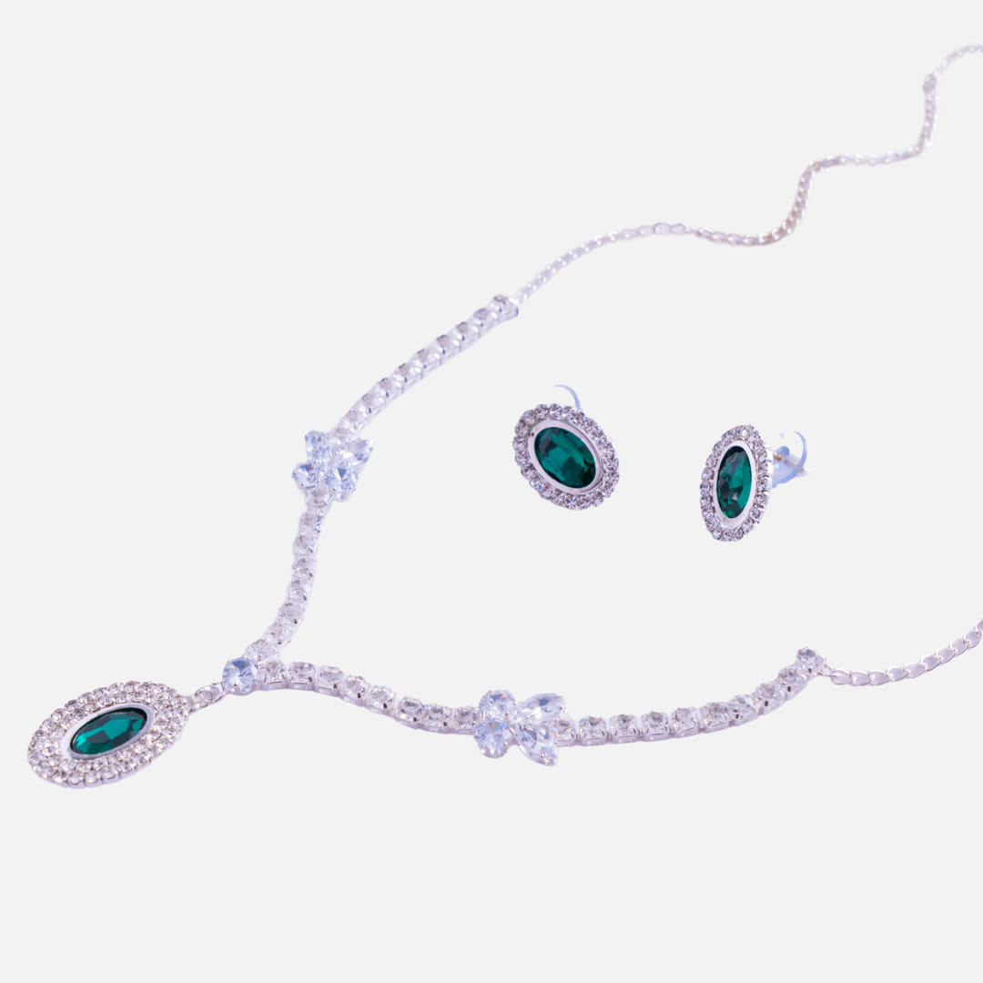 Oval  Stone Necklace and Earrings Set