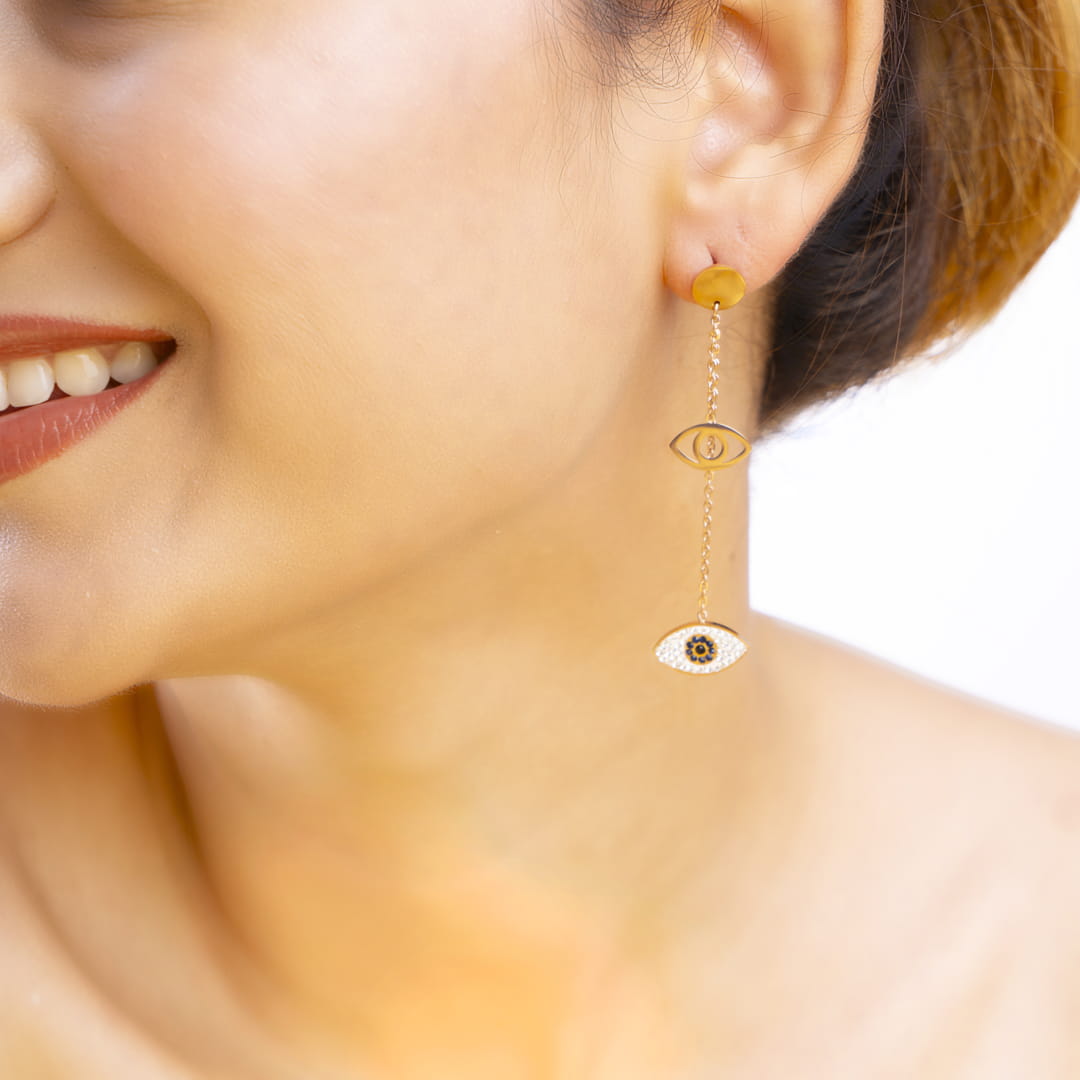 Evil Eye Gold Drop Earrings