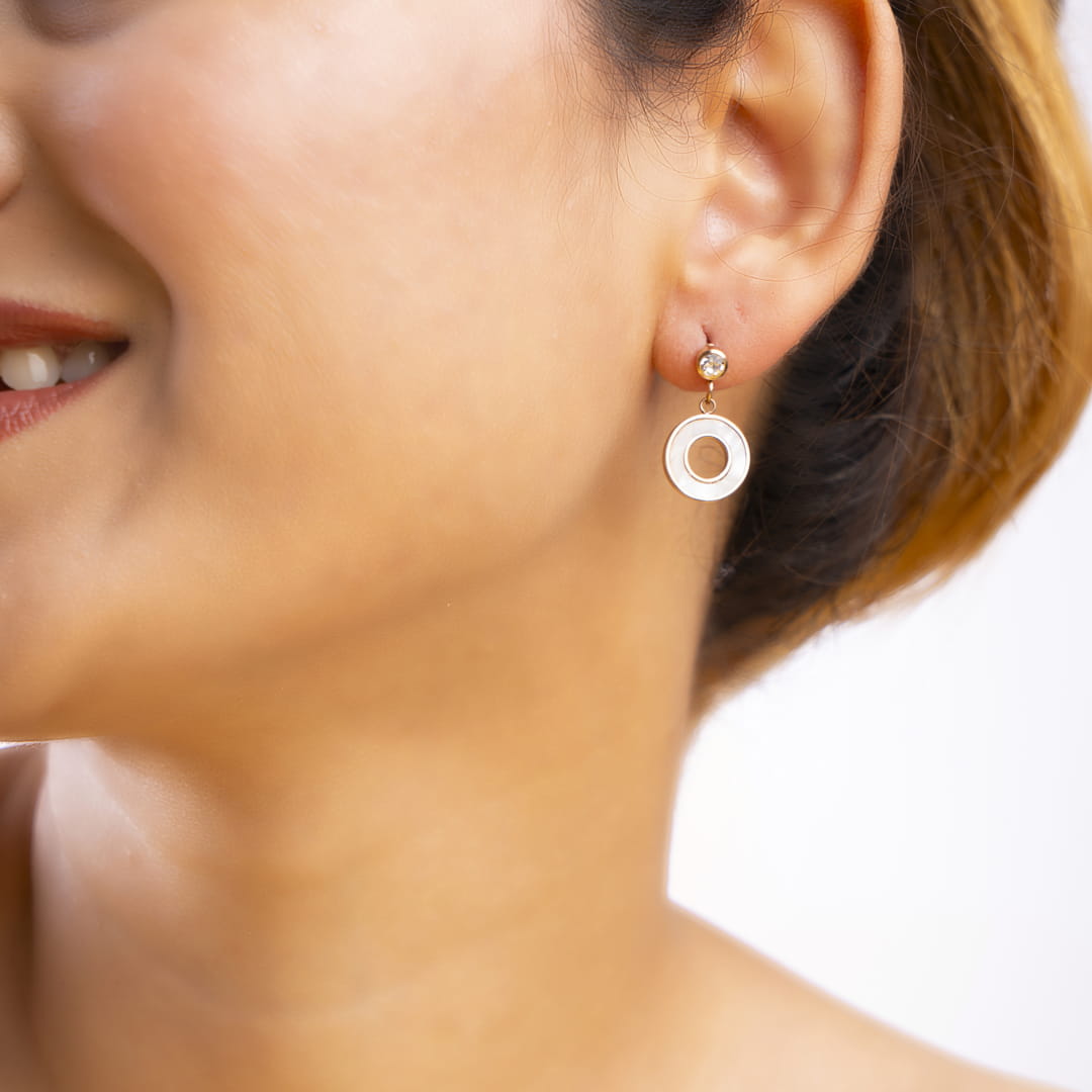 Crystal-Studded Gold Circle Drop Earrings