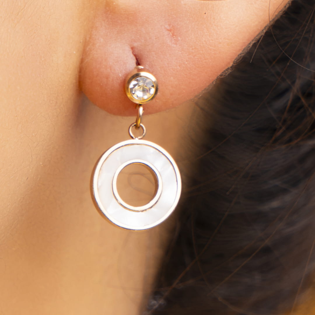 Crystal-Studded Gold Circle Drop Earrings