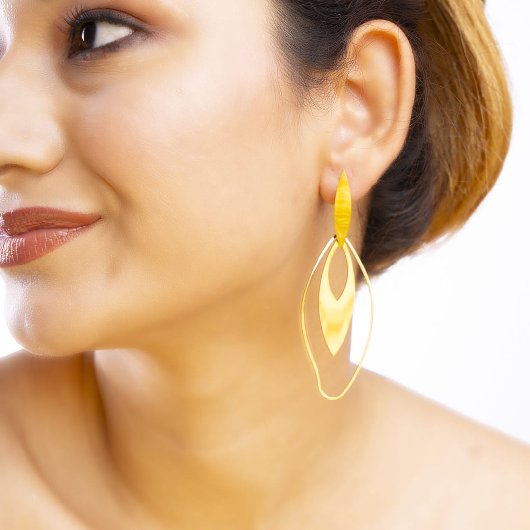 Modern Gold Marquise Hoop Earrings