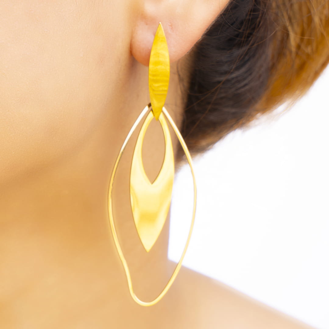 Modern Gold Marquise Hoop Earrings