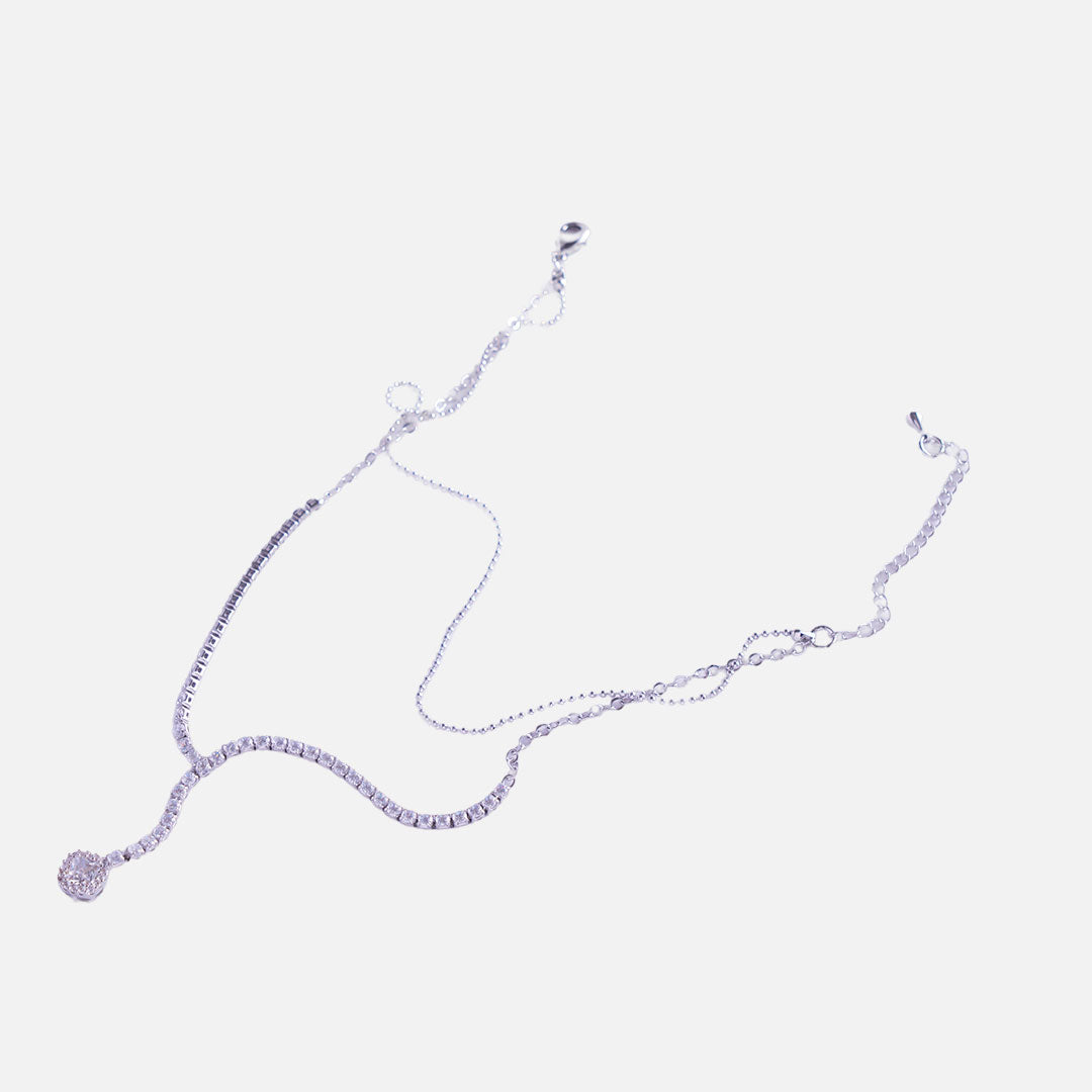 Silver Crystal Drop Anklet