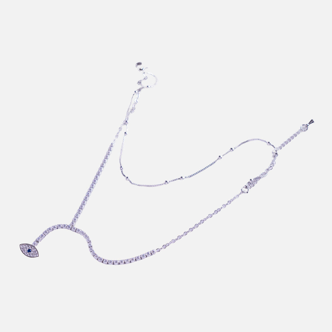 Evil Eye Silver Crystal Anklet