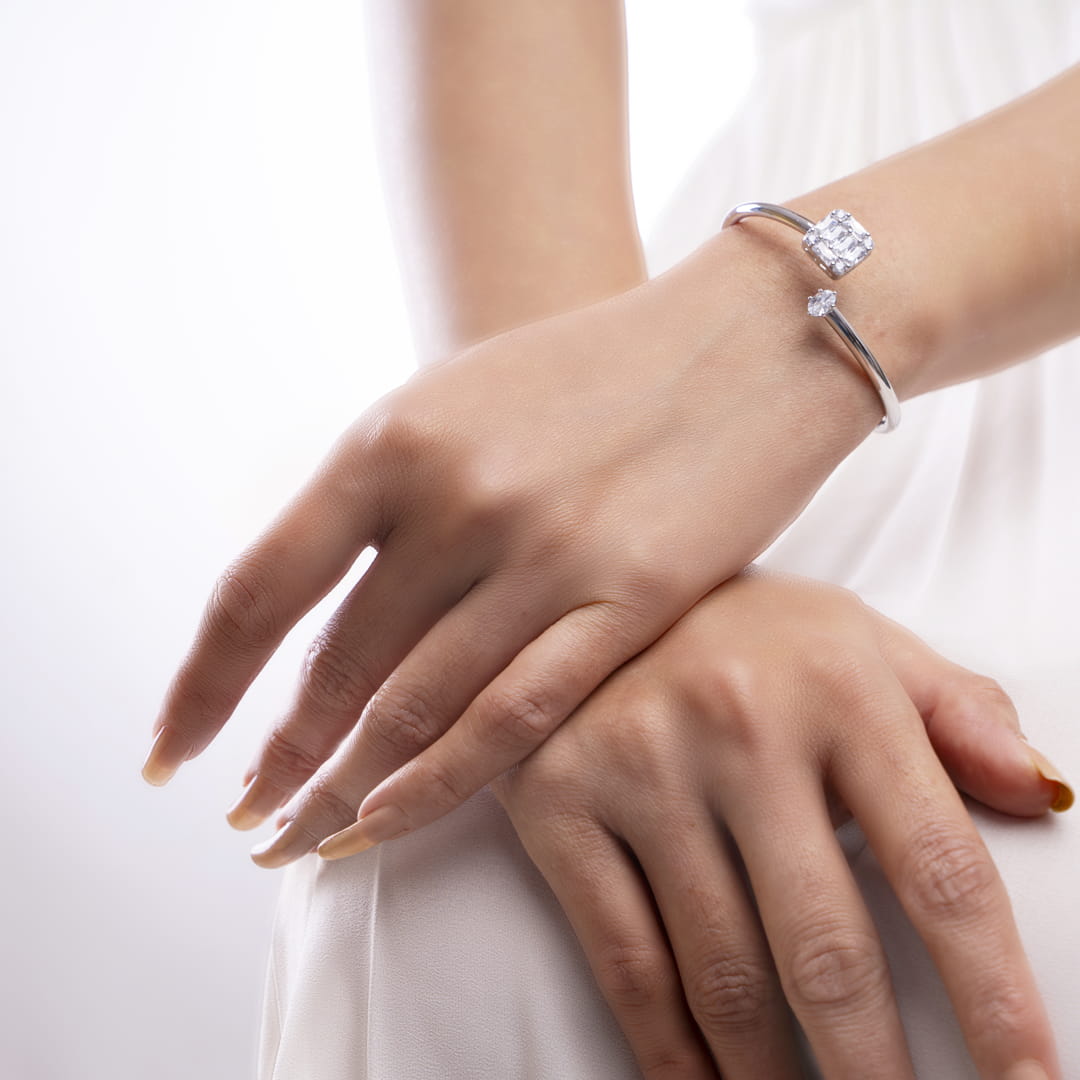 Silver Crystal Open Cuff Bracelet