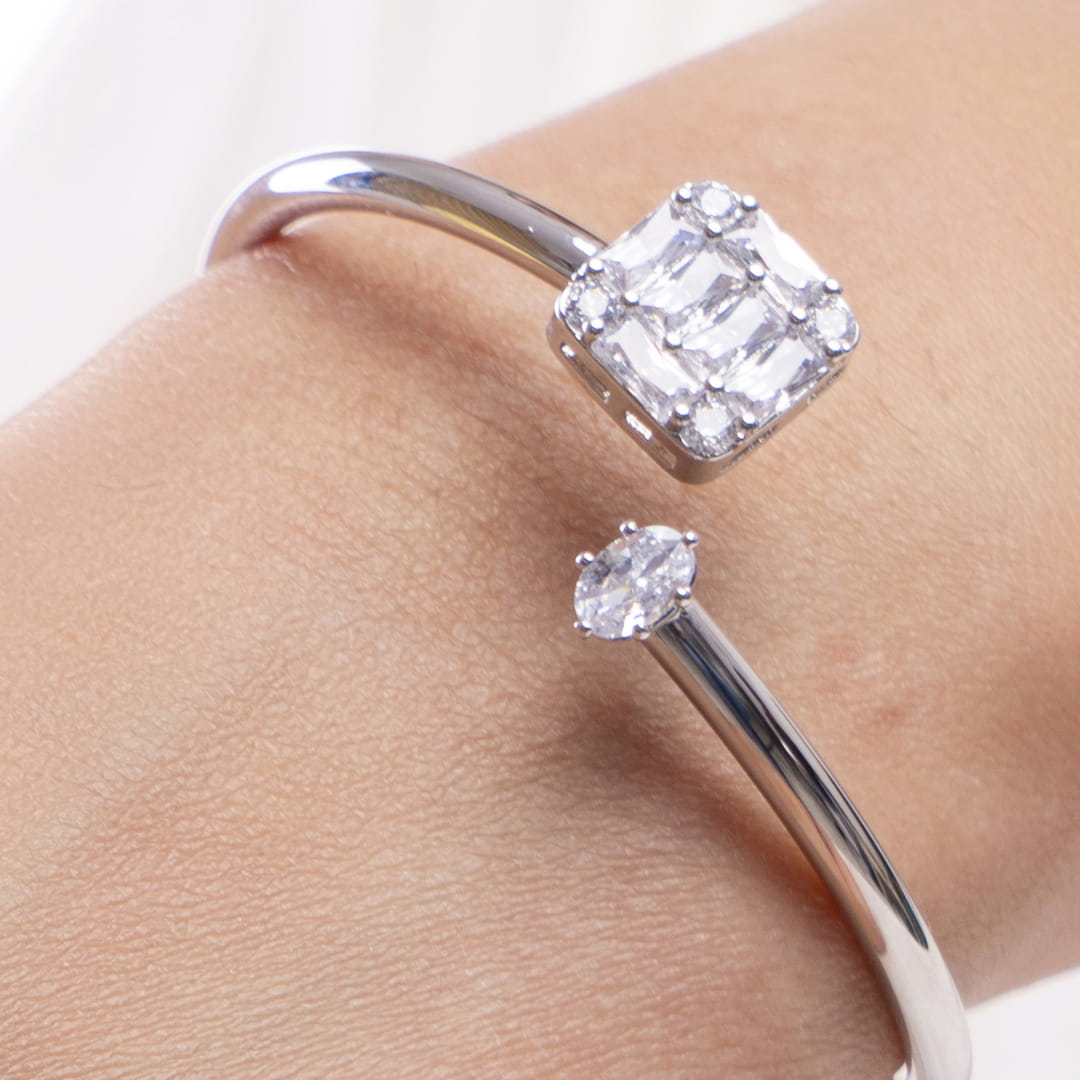 Silver Crystal Open Cuff Bracelet