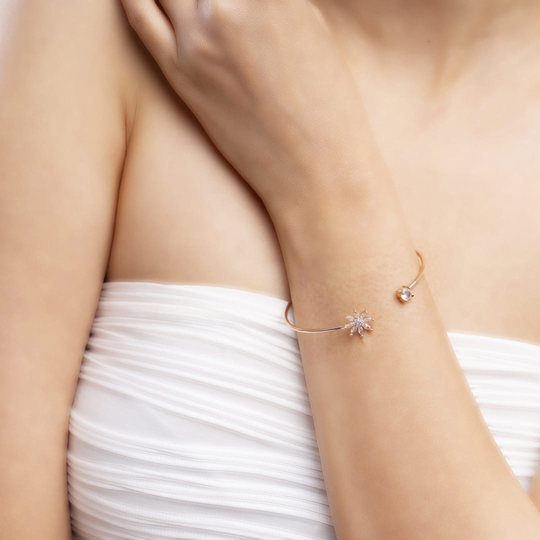 Stainless Steel Floral Crystal Bracelet