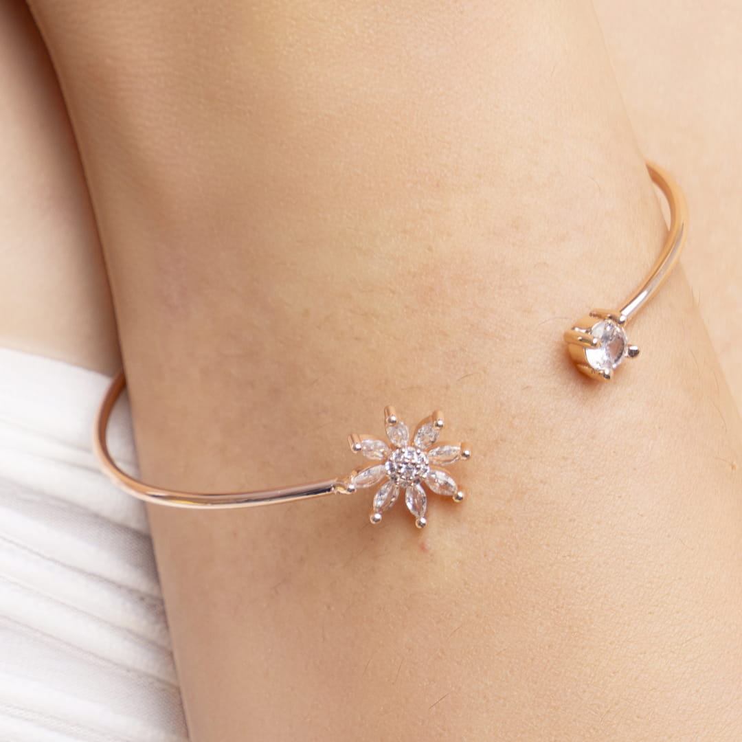 Stainless Steel Floral Crystal Bracelet