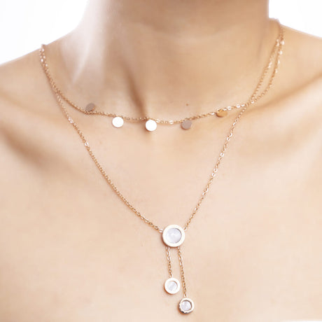 Rose Gold Multi-Layer Circle Pendant Necklace