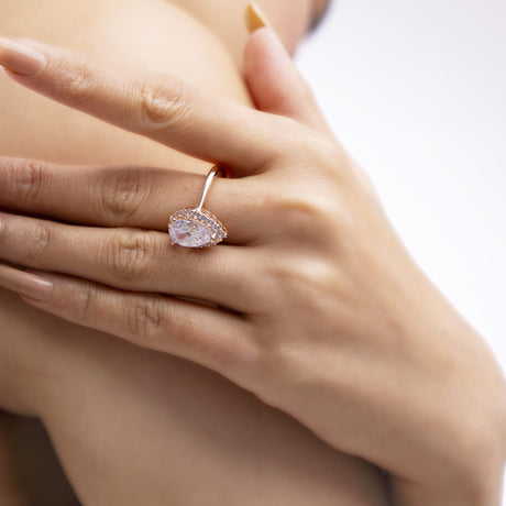 Rose Gold Oval-Cut Crystal Ring