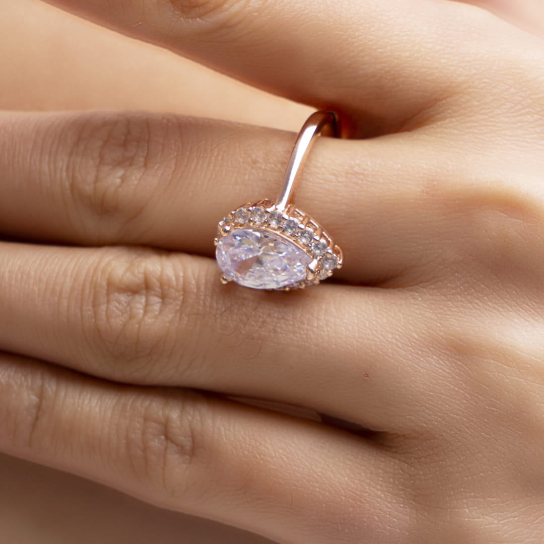 Rose Gold Oval-Cut Crystal Ring