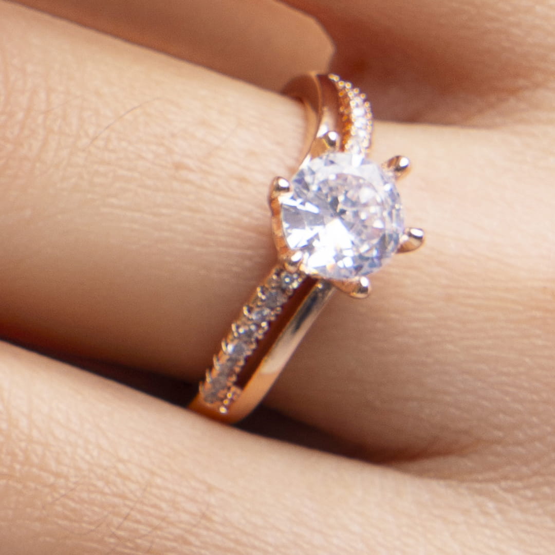 Rose Gold Solitaire Crystal Ring