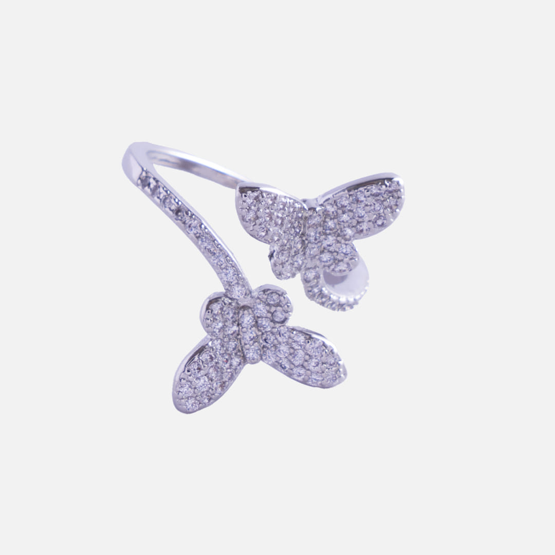 Crystal Butterfly Silver Ring