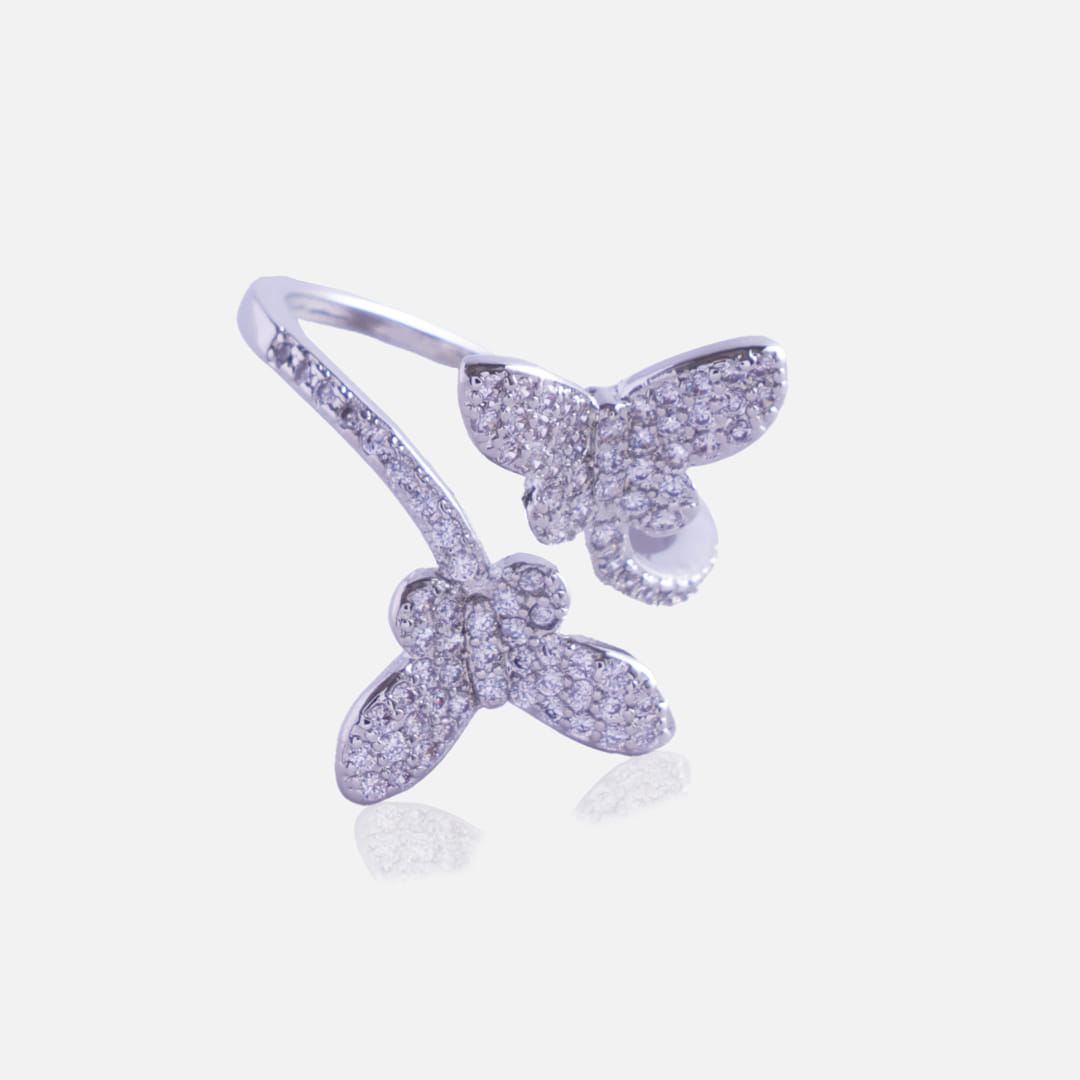 Crystal Butterfly Silver Ring