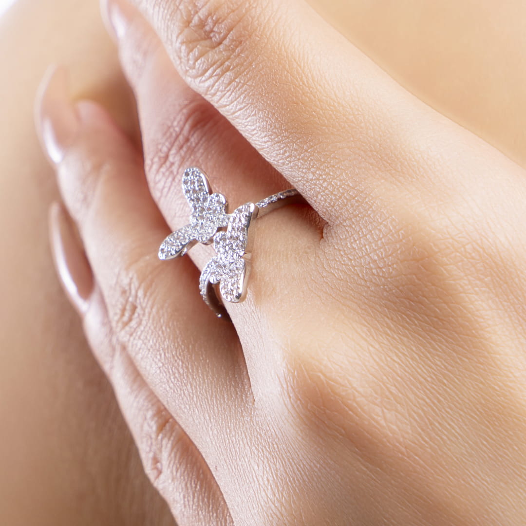 Crystal Butterfly Silver Ring