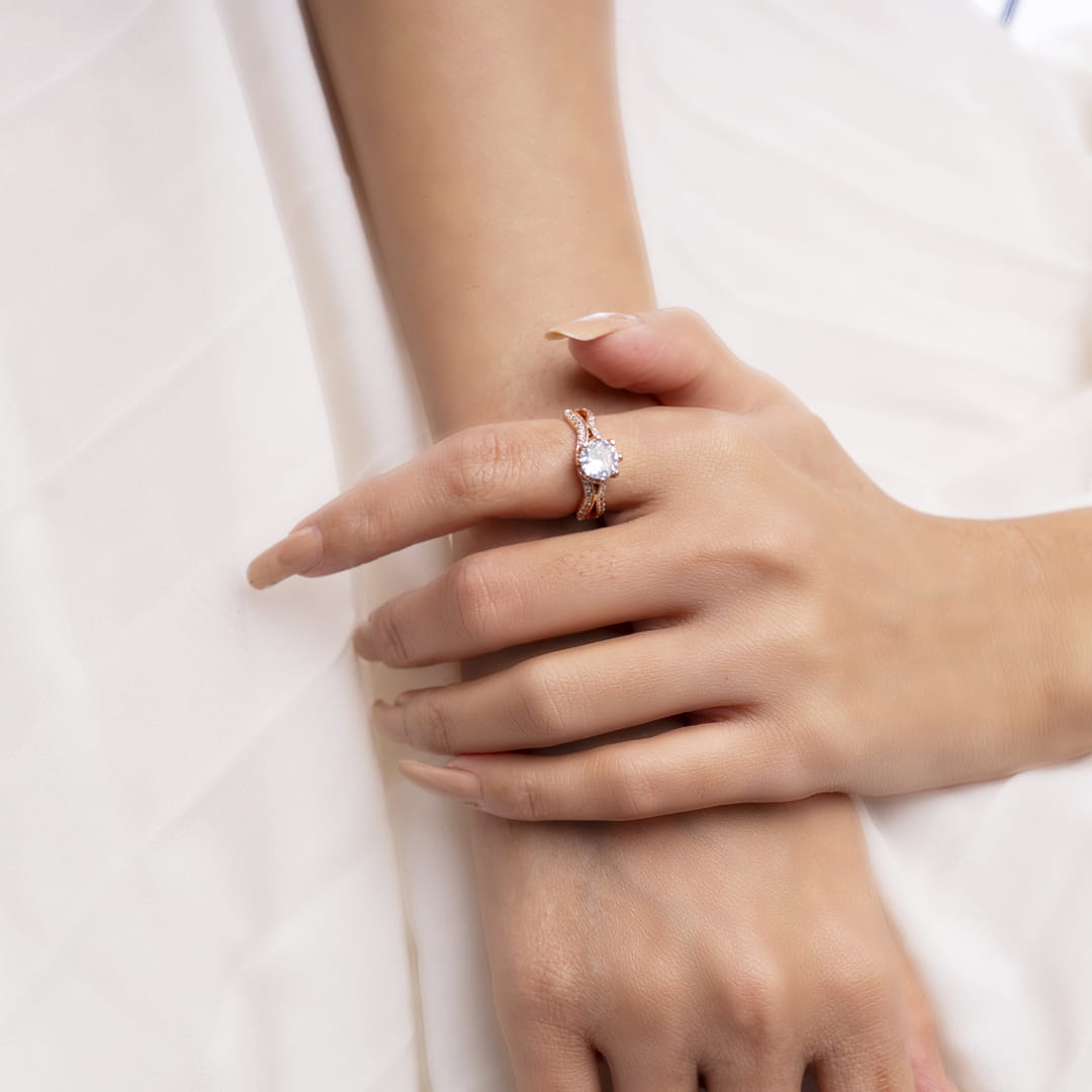 Rose Gold Solitaire Crystal Ring