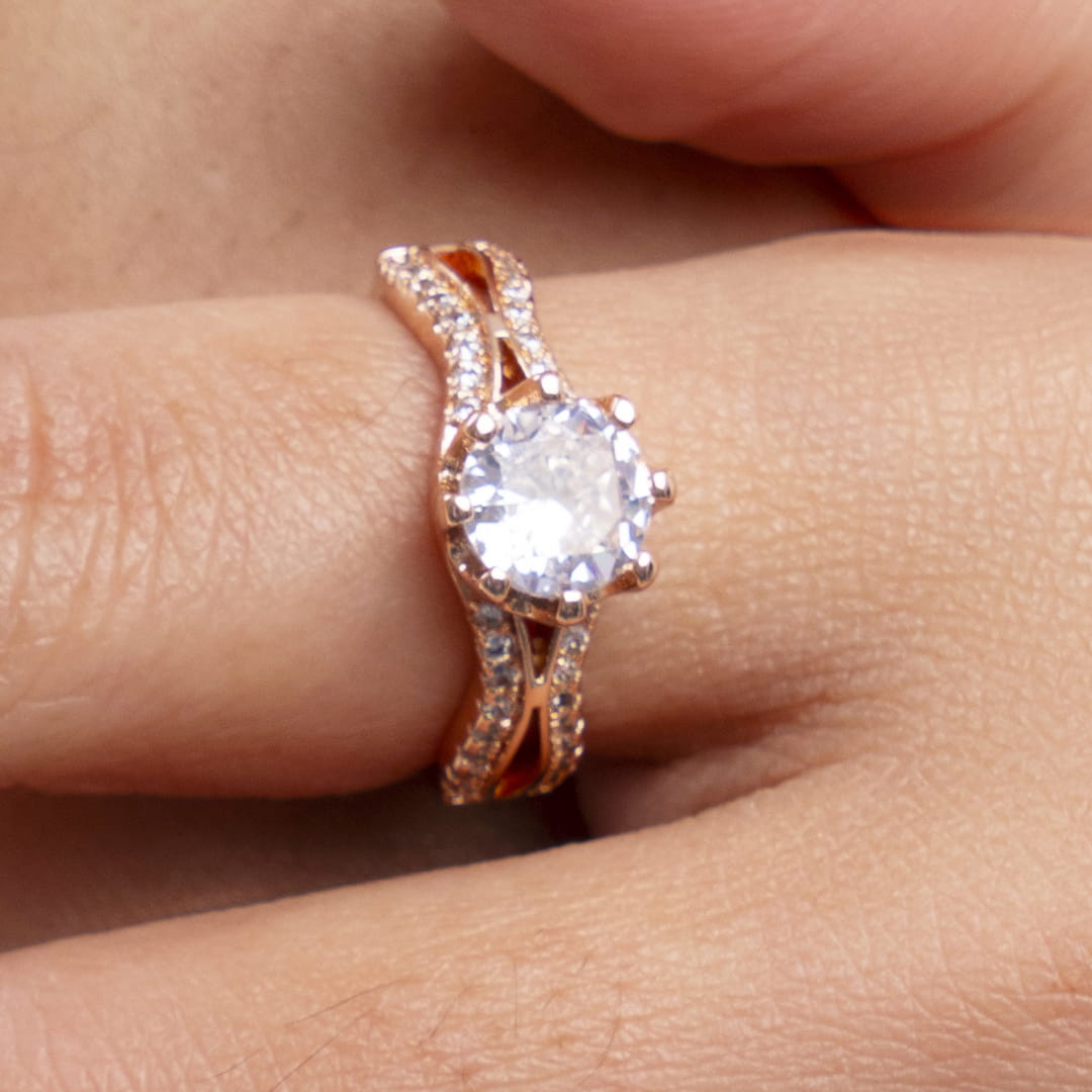 Rose Gold Solitaire Crystal Ring